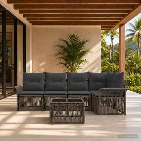 vidaXL Ensemble de canapé de jardin 6 pcs Gris polyrotin (1/5)