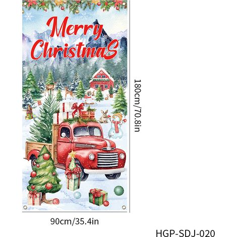 Nouvelle décoration de porte de Noël, idéale pour les fêtes, les mises en scène et les photos. Bannière extérieure de Noël - 90 x 180 cm (perforée + ruban) - 22