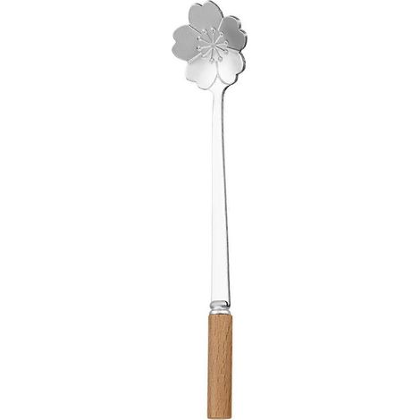 Cuillère à mélanger à long manche en acier inoxydable, motif fleurs de cerisier et roses, pour dessert, miel, thé, café, cuisine EVHSilverCherry Blossom (1/3)