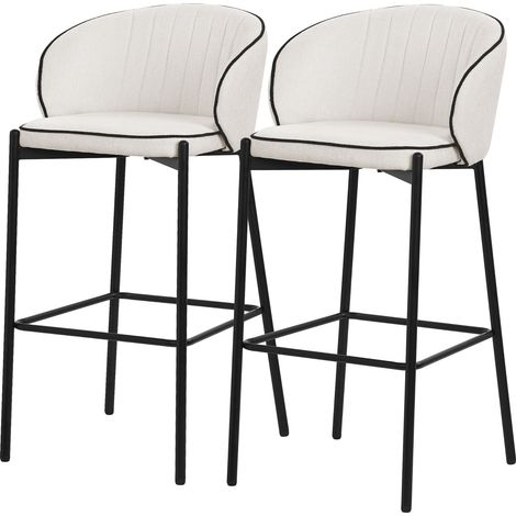 ML-Design Barhocker 2er Set Beige mit Stoffbezug, 76 cm hoch, Gepolsterte Barstühle mit Stahlgestell, Küchenstühle mit Rückenlehne und Fußstütze, Tresenhocker Bistrohocker Thekenhocker Küchenhocker