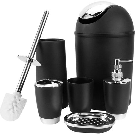 Ensemble d'Accessoires de Salle de Bain 6 Pièces, Comprenant Poubelle, Brosse WC, Distributeur de Savon, Porte Brosse à Dents, Gobelet, Porte Savon (1/5)