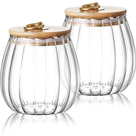 Lot de 2 bocaux de rangement hermétiques en verre pour thé, café, sucre - Boîtes de rangement de cuisine - 750 ml (2 ovales) (1/4)