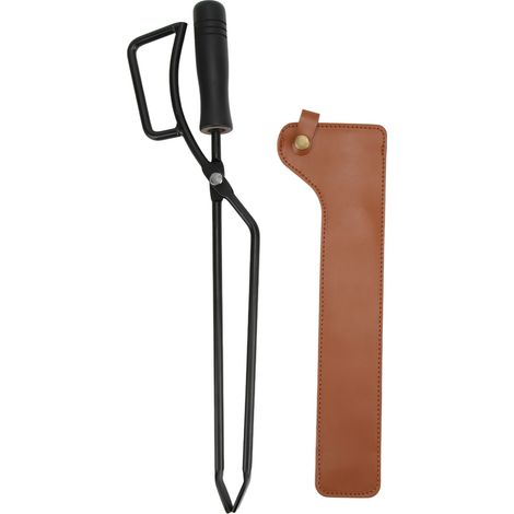 Pinces à feu pour foyer et barbecue, manches protecteurs couleur curry, acier inoxydable (1/5)