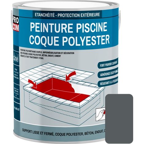Peinture piscine coque polyester, béton, peinture piscine polyuréthane étanche et souple, haut de gamme PROCOM 575D5E 3 Kg (1/3)