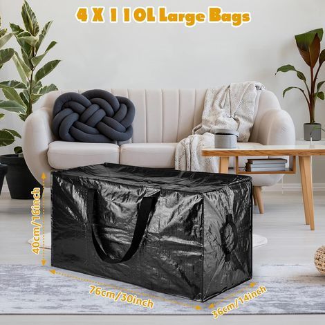 Lot de 4 cartons de déménagement de 110 L, grands et résistants, avec couvercle, robustes et étanches, idéaux pour le déménagement. Sacs à linge avec fermeture éclair. (1/4)