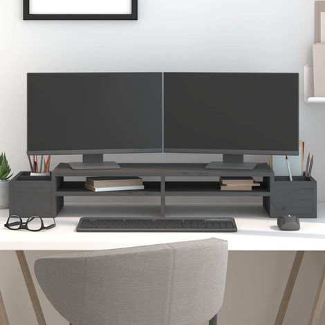 Support de moniteur - Réhausseur d'écran Gris 100x27,5x15 cm Bois de pin solide BV724958 - BonneVie (1/5)