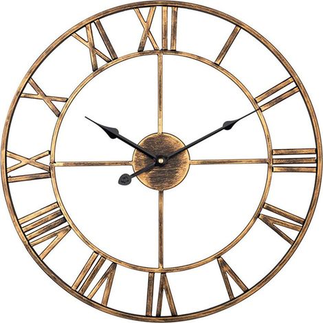 Reloj de jardín de pared para exteriores, reloj de jardín grande con números romanos, hierro forjado, 45 cm (dorado) (1/5)