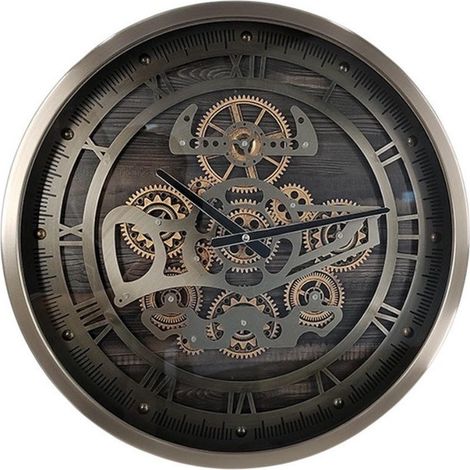 Round Gear Wall Clock with Hanging Hook - L7 x W46 x H46 cm