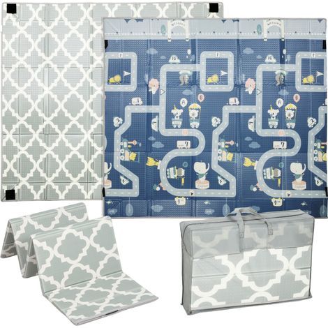Tapis de jeu pour bébé pliable et réversible, tapis de sol en mousse épais, 202 x 180,5 x 1 cm, multicolore (1/5)