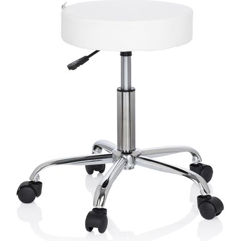 Hocker / Drehhocker / Arbeitsstuhl OPERATOR II Kunstleder weiss Chrom hjh OFFICE