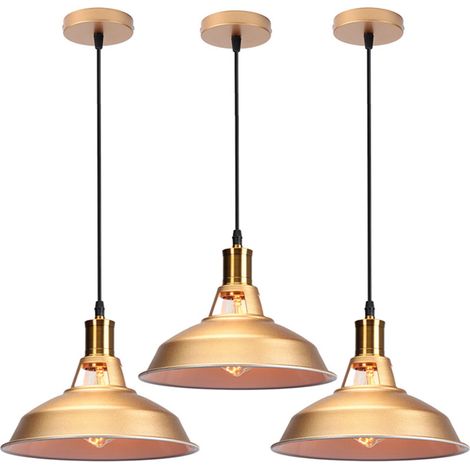 STOEX 3PCS Suspension Luminaire Vintage Métal 27cm, Lustre Plafonnier Industriel Lampes E27 Corde Ajustable pour Salon Cuisine Salle à manger Chambre - Doré (1/4)
