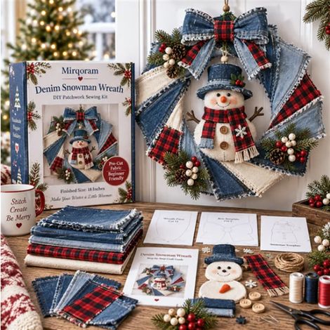 Cute, practical, innovative, portable Christmas Wreath DIY Kit - Denim Wreath DIY Set - Snowman -