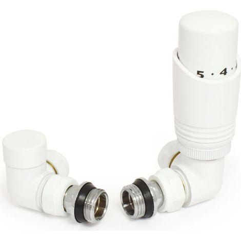 West Delta Corner TRV Thermostatic Radiator Valve and Lockshield - White (1/5)