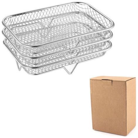 Pack of 3 rejillas apilables para freidora de aire - Accesorios para freidora de aire - Bandeja deshidratadora multicapa de acero inoxidable de 7.8" para asar (rectangular) (1/4)