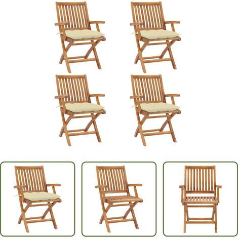Klappbare Gartenstühle - Klappbare Gartenstühle mit Kissen 4 Stk. Massivholz Teak (1/5)