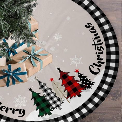 Weihnachtsbaumrock 48 Zoll Schwarz Büffelkaromuster Weihnachtsbaumrock für Weihnachtsfeier (1/5)