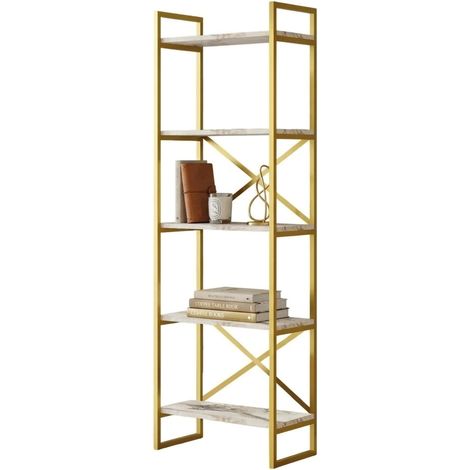 Libreria Trecenta, Biblioteca 5 Ripiani, Installazione Libera, Utilizzabile Come Divisorio Locale, 58x30x175h cm Bianco Marmo