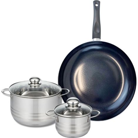 Ensemble de 1 Poêle de cuisson 32 cm et 2 faitouts 14 et 20 cm Elo Prima Brillant (1/5)