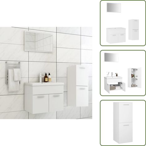 Lavabo da incasso - vidaXL Set Mobili da Bagno Bianco in Legno Multistrato - Armadietto basso