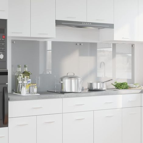 Protection de cuisine 2 pcs-Dosseret de cuisine-Fond de hotte-Crédence de cuisine Gris clair 90 x 60 cm verre trempé (1/5)
