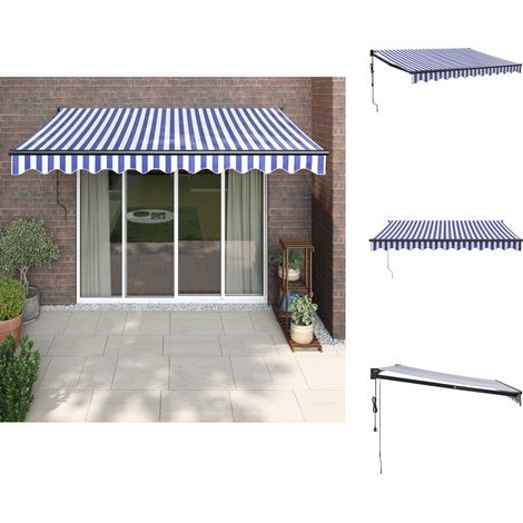 The Living Store Elektrische Markise mit Kurbel Blau und Weiß 3,5x2,5 m - Terrassenmarkise (1/5)
