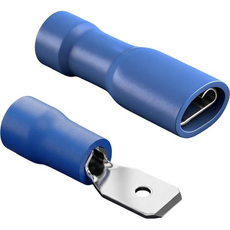 Lot de 100 bornes de câble mâle/femelle à déconnexion rapide en vinyle entièrement isolé 4,8 x 0,5 mm pour 1,5-2,5 mm² (16-14 AWG) Bleu (1/5)