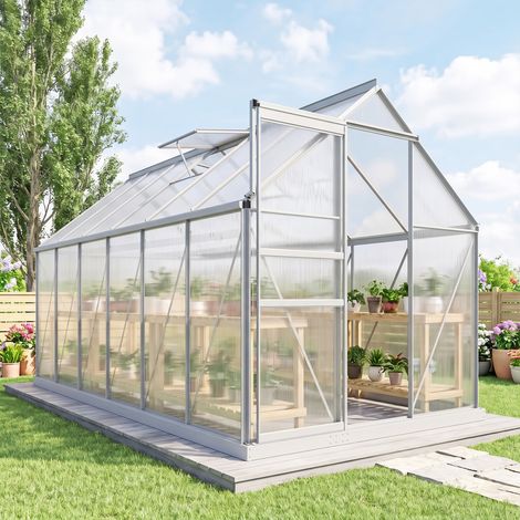 Serre jardin aluminium polycarbonate 7,1 m² 190x375x199 cm fenêtre (1/5)