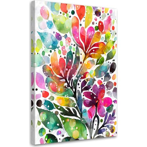 Wandbild Wohnzimmer Blumen Blätter Aquarell Bunt Natur 70x100 cm