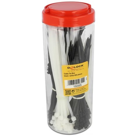 Delock Conjunto de sujetacables, caja 600 piezas negro / blanco