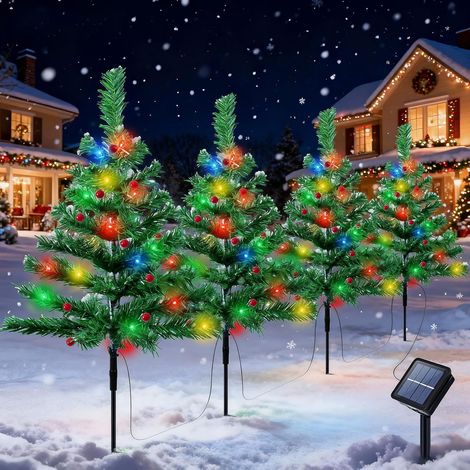 Guirlandes Lumineuses Solaires sur Pied en Forme de Sapin de Noël Extérieur 80 LED 8 Modes 4 en 1 Jardin à énergie Solaire avec Baies Rouges IP65 Étanche pour Jardin Allée Terrasse Décoration (1/5)