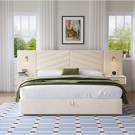 lit adulte coffre 266x205x117 relevable bois beige OKMYHOME (1/5)