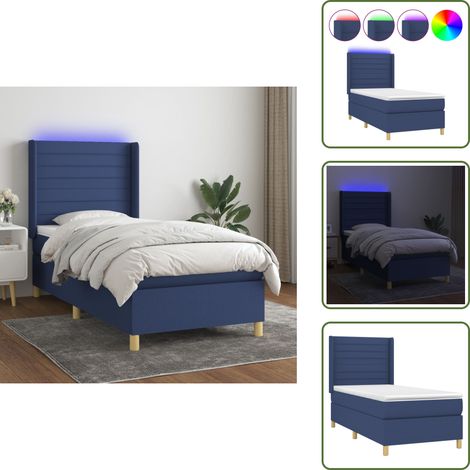 Sommier à lattes de lit matelas et LED Bleu 90x190 cm Tissu - Lit Plateforme - Lit Avec Led - Lit Design - Lit Moderne - Lit Double (1/5)
