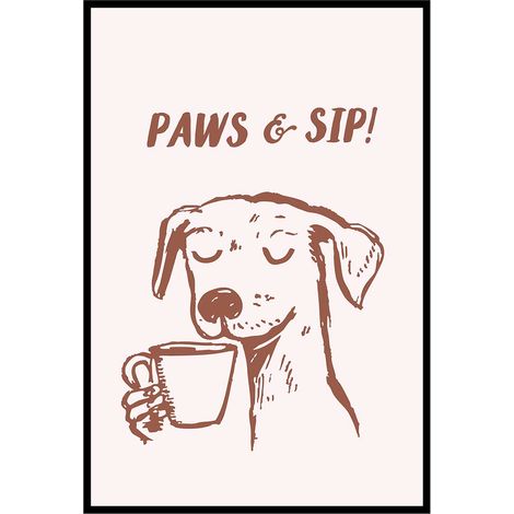 Affiche encadrée chien café minimaliste