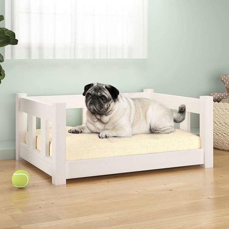 vidaXL Lit pour chien Blanc 65,5x50,5x28 cm Bois de pin solide (1/5)