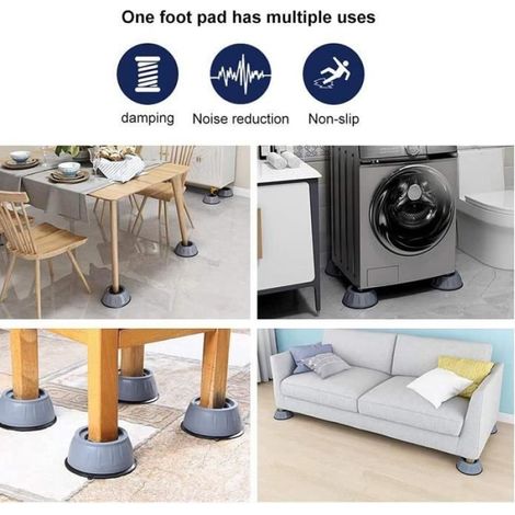 Patins Anti Vibration - Pour Machine À Laver - Haute Absorption Des Chocs - Compatible Sol Carrelé Bois Moquette - Lot De 4 (1/4)