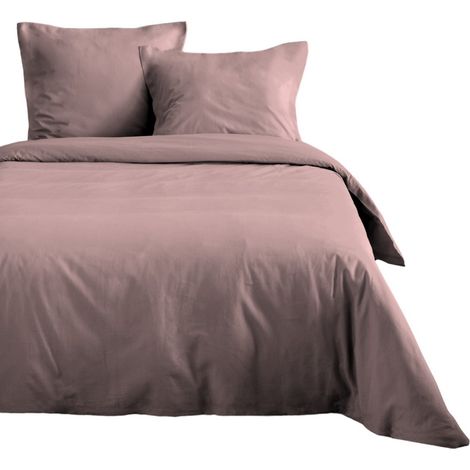 Housse de couette en coton 220 x 240 cm uni Edenne rose (1/2)
