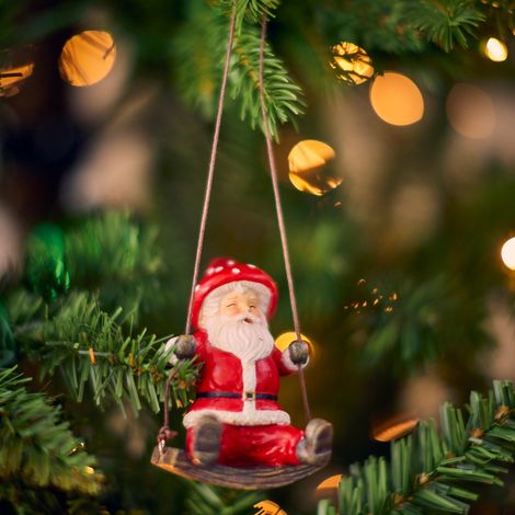 Pendaglio natalizio di Babbo Natale con cappello fungo da h 8 cm -Altalena (1/4)