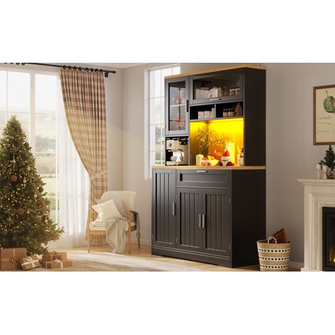 Mueble de almacenamiento alto con LED, vitrina 104 x 40 x 180 cm, MDF negro DESVIAE (1/5)