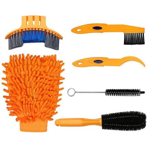Kit de nettoyage et d'entretien pour vélo, brosses multifonctionnelles, 6 pièces, noir (1/5)