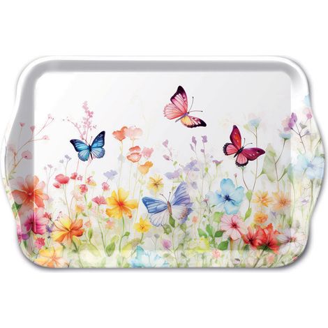 Mini plateau rectangulaire en mélamine Fleurs et papillons