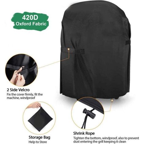 Funda redonda impermeable para barbacoa, fabricada en tejido Oxford 420D, resistente al viento y a los rayos UV, con asas (71 x 68 cm) - Negra