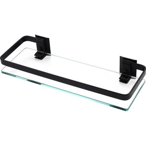 Badezimmer-Wandregal aus Aluminium und gehärtetem Glas – Schwarze Wandmontage – Tiefe 7 mm – Maximale Belastung 10 kg – Abmessungen 35 x 12 x 4,5 cm (1/5)