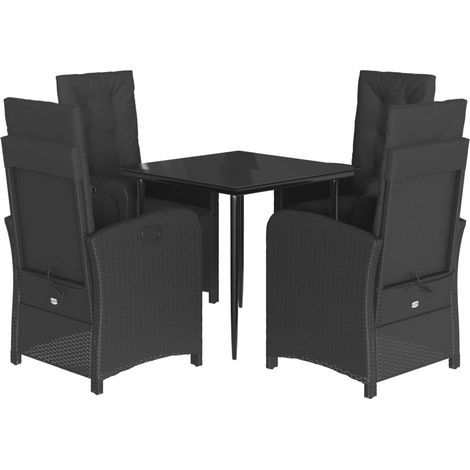 Set de muebles jardín 5 pzas con cojines ratán sintético negro vidaXL (1/5)