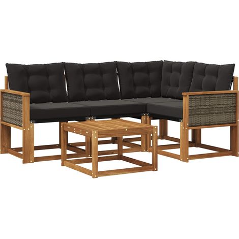 Outdoor Sofa Set with Cushion 5 pcs Natural and Black vidaXL