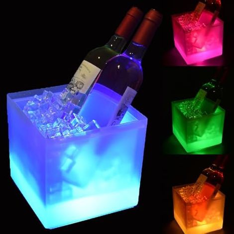Seau Glace LED 3,5L, Color, Bouteilles, Changement Auto, Fete, Bar, Lumineux, Champagne, Vin (1/5)