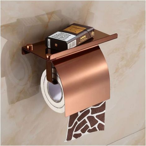 Wandmontierter Toilettenpapierhalter mit Handyablage, Toilettenpapierrollenhalter aus Edelstahl 304 mit Ablagefläche, Toilettenpapierspender fürs Badezimmer, Roségold – Fei Yu (1/5)