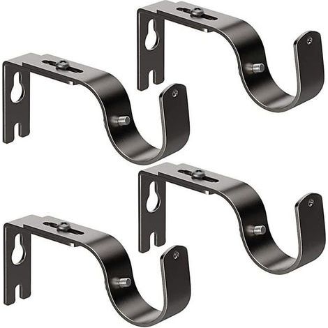 Set mit 4 stabilen und verstellbaren Gardinenstangenhalterungen – Schwarz – Inkl. Schrauben (1/5)