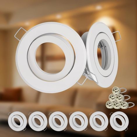Spot Encastrable GU10 Set, Lot de 6 Cadre Spot Plafond en Noir Rond Avec Douille Céramique GU10 pour Spot LED, AC 230V Ø68mm, Orientable 30° Cadre de Montage pour Spots de Plafond (1/5)