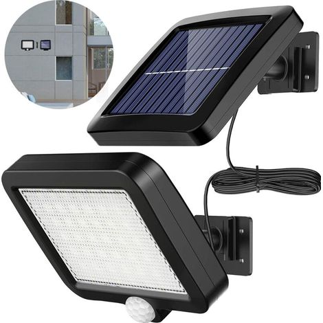 Lampes solaires pour l'extĂ©rieur, lampe solaire 56 LED Ă\xa0 l'extĂ©rieur avec dĂ©tecteur de mouvement, Ă©tanche IP65, angle d'Ă©clairage 120 Â°, applique solaire pour jardin avec cĂ˘ble (1/4)
