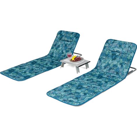 COSTWAY Set de Esterilla de Playa con Respaldo Plegable y 1 Mesita, Set Tumbonas Regulables 5 Posiciones para Relajars, Sillas Regulables Portátiles Playa Patio Camping (Azul Lago) (1/5)
